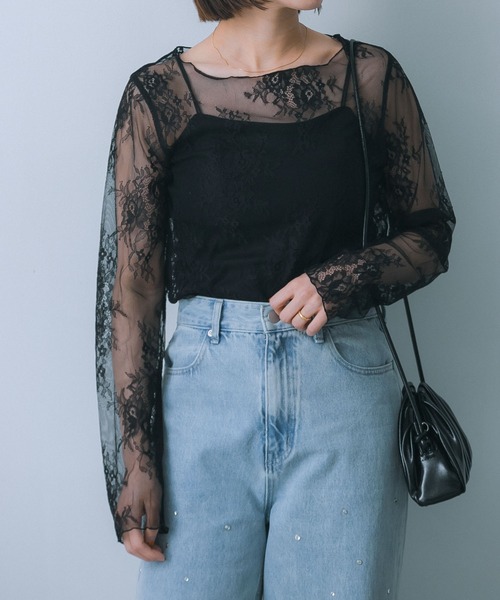 HEYUMM（ヘユム）の「レースシアートップ（その他トップス・レディース・ネイビー/ブラック/オフホワイト・ONE）」の2枚目の写真