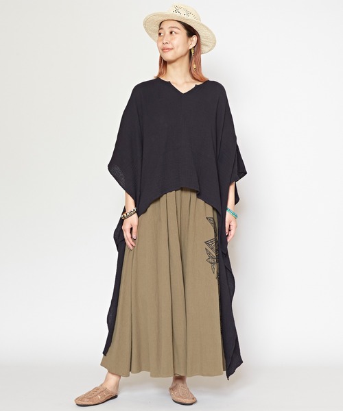 チャイハネ（チャイハネ）の「【チャイハネ】ダブルガーゼコットンハイローヘムワンピース（ワンピース・レディース・ホワイト/ネイビー/マスタード/ピンク/ブラック・FREE）」の3枚目の写真