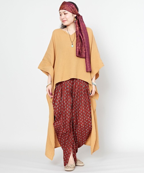 チャイハネ（チャイハネ）の「【チャイハネ】ダブルガーゼコットンハイローヘムワンピース（ワンピース・レディース・ホワイト/ネイビー/マスタード/ピンク/ブラック・FREE）」の12枚目の写真