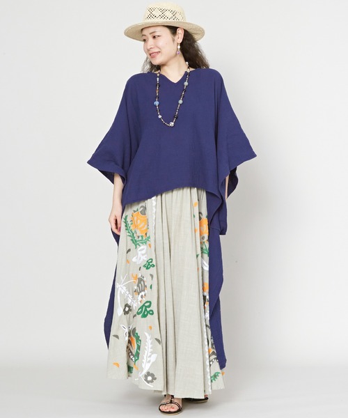 チャイハネ（チャイハネ）の「【チャイハネ】ダブルガーゼコットンハイローヘムワンピース（ワンピース・レディース・ホワイト/ネイビー/マスタード/ピンク/ブラック・FREE）」の9枚目の写真