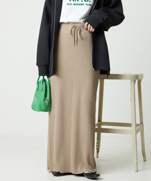 FREAK'S STORE（フリークスストア）の「限定展開　セルフカット リブ タイトスカート（スカート・レディース・杢グレー/ナチュラル/ベージュ/ブラック/オレンジ/ネイビー/チャコールグレー・ﾌﾘ-）」の22枚目の写真