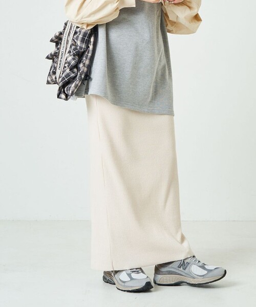 FREAK'S STORE（フリークスストア）の「限定展開　セルフカット リブ タイトスカート（スカート・レディース・杢グレー/ナチュラル/ベージュ/ブラック/オレンジ/ネイビー/チャコールグレー・ﾌﾘ-）」の5枚目の写真