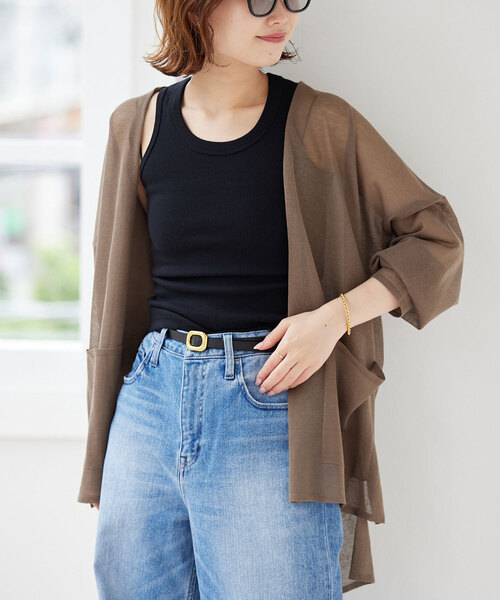 SLOBE IENA(スローブイエナ)の「ビスコースリネンボタンレスカーディガン(カーディガン/ボレロ・レディース・チャコールグレー/ブラウン・FREE)」の21枚目の写真