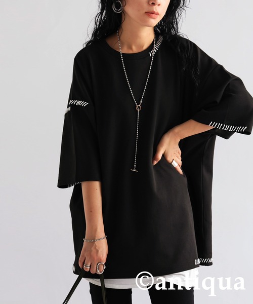 antiqua(アンティカ)の「ハンドステッチポンチTシャツ(Tシャツ/カットソー・レディース・グレー系その他/ブラック×ホワイト/ホワイト×ブラック・ONESIZE)」の2枚目の写真