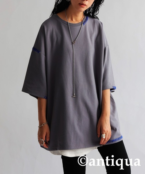 antiqua(アンティカ)の「ハンドステッチポンチTシャツ(Tシャツ/カットソー・レディース・グレー系その他/ブラック×ホワイト/ホワイト×ブラック・ONESIZE)」の3枚目の写真