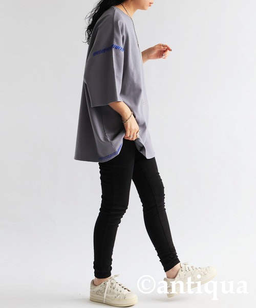 antiqua(アンティカ)の「ハンドステッチポンチTシャツ(Tシャツ/カットソー・レディース・グレー系その他/ブラック×ホワイト/ホワイト×ブラック・ONESIZE)」の12枚目の写真