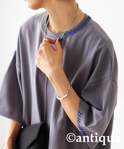 antiqua(アンティカ)の「ハンドステッチポンチTシャツ(Tシャツ/カットソー・レディース・グレー系その他/ブラック×ホワイト/ホワイト×ブラック・ONESIZE)」の15枚目の写真