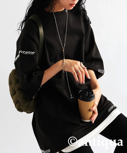 antiqua(アンティカ)の「ハンドステッチポンチTシャツ(Tシャツ/カットソー・レディース・グレー系その他/ブラック×ホワイト/ホワイト×ブラック・ONESIZE)」の18枚目の写真