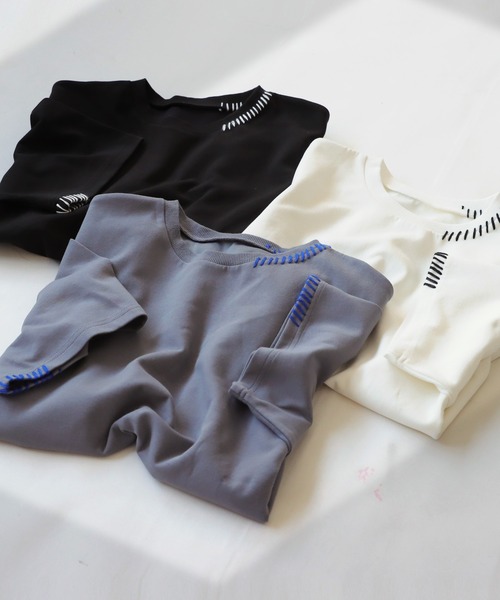 antiqua(アンティカ)の「ハンドステッチポンチTシャツ(Tシャツ/カットソー・レディース・グレー系その他/ブラック×ホワイト/ホワイト×ブラック・ONESIZE)」の6枚目の写真