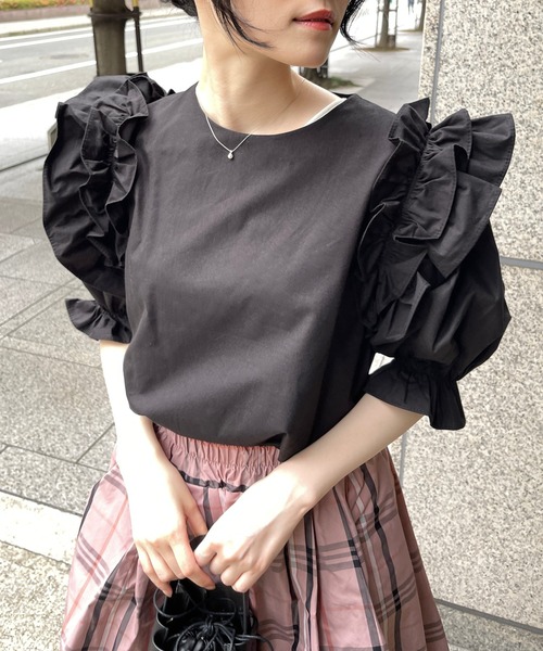 StyleSea(スタイルシー)の「コットンフリルブラウス(シャツ/ブラウス・レディース・ブラック/ブルー/グリーン/ホワイト・FREE)」の2枚目の写真
