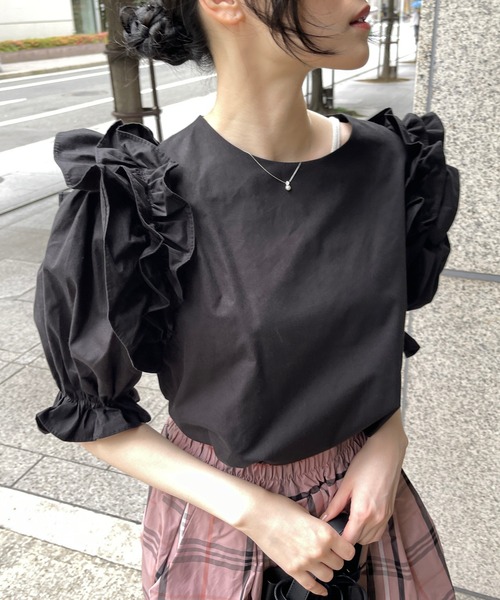 StyleSea(スタイルシー)の「コットンフリルブラウス(シャツ/ブラウス・レディース・ブラック/ブルー/グリーン/ホワイト・FREE)」の10枚目の写真