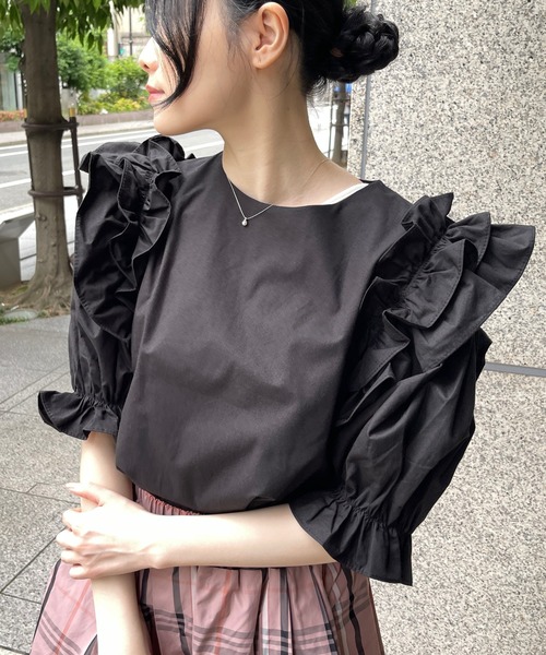 StyleSea(スタイルシー)の「コットンフリルブラウス(シャツ/ブラウス・レディース・ブラック/ブルー/グリーン/ホワイト・FREE)」の11枚目の写真