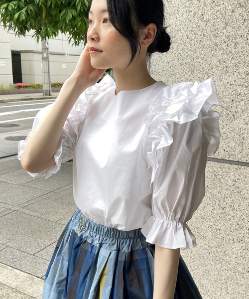StyleSea(スタイルシー)の「コットンフリルブラウス(シャツ/ブラウス・レディース・ブラック/ブルー/グリーン/ホワイト・FREE)」の16枚目の写真