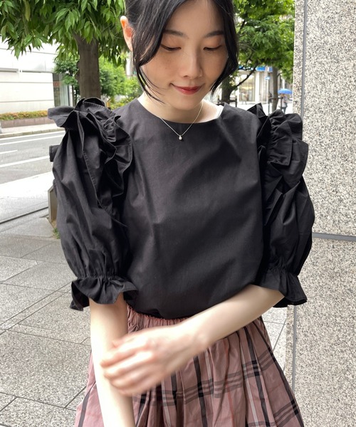 StyleSea(スタイルシー)の「コットンフリルブラウス(シャツ/ブラウス・レディース・ブラック/ブルー/グリーン/ホワイト・FREE)」の5枚目の写真