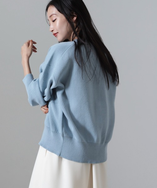 NANO universe(ナノユニバース)の「洗濯機洗い可リネンライクスウェット風ニットカーディガン(カーディガン/ボレロ・レディース・ライトブルー/ブラック/アイボリー・FREE)」の4枚目の写真