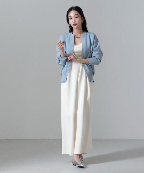 NANO universe(ナノユニバース)の「洗濯機洗い可リネンライクスウェット風ニットカーディガン(カーディガン/ボレロ・レディース・ライトブルー/ブラック/アイボリー・FREE)」の7枚目の写真