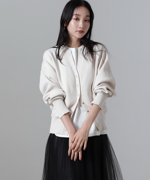 NANO universe(ナノユニバース)の「洗濯機洗い可リネンライクスウェット風ニットカーディガン(カーディガン/ボレロ・レディース・ライトブルー/ブラック/アイボリー・FREE)」の13枚目の写真