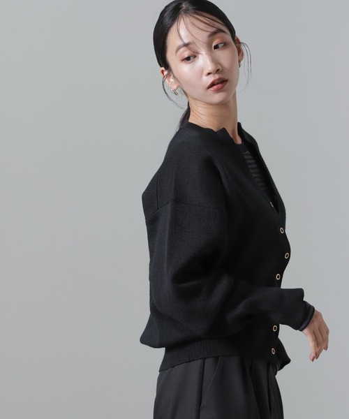 NANO universe(ナノユニバース)の「洗濯機洗い可リネンライクスウェット風ニットカーディガン(カーディガン/ボレロ・レディース・ライトブルー/ブラック/アイボリー・FREE)」の18枚目の写真
