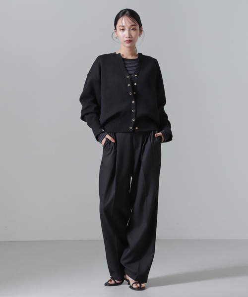 NANO universe(ナノユニバース)の「洗濯機洗い可リネンライクスウェット風ニットカーディガン(カーディガン/ボレロ・レディース・ライトブルー/ブラック/アイボリー・FREE)」の21枚目の写真