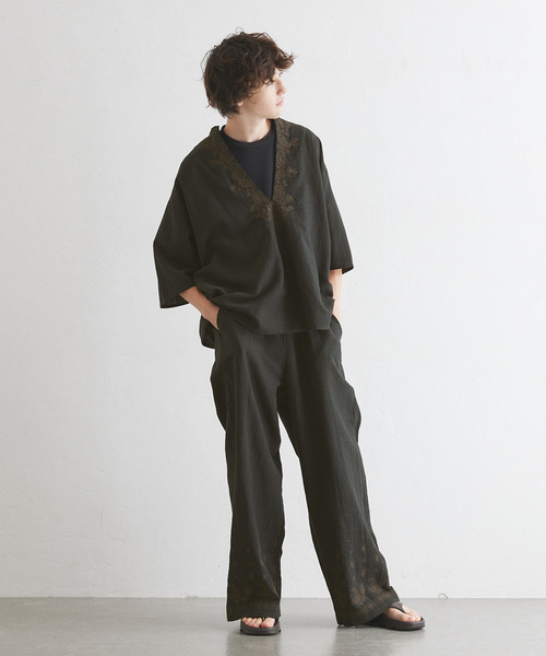 417 EDIFICE（フォーワンセブンエディフィス）の「メンアサエンブロイダリー イージーパンツ（スラックス・メンズ・ブラック・LARGE/MEDIUM）」の9枚目の写真