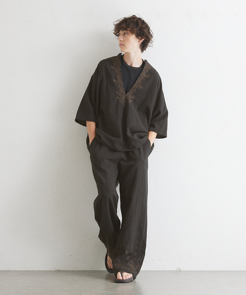 417 EDIFICE（フォーワンセブンエディフィス）の「メンアサエンブロイダリー イージーパンツ（スラックス・メンズ・ブラック・LARGE/MEDIUM）」の5枚目の写真