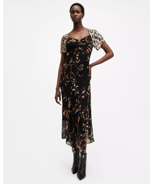 ALLSAINTS(オールセインツ)の「LEAH FLORAL PRINT MIDI DRESS | LEAH フローラル プリント ミディ ドレス・ワンピース(ワンピース・レディース・ブラック系その他・12/8/6/10)」の1枚目の写真