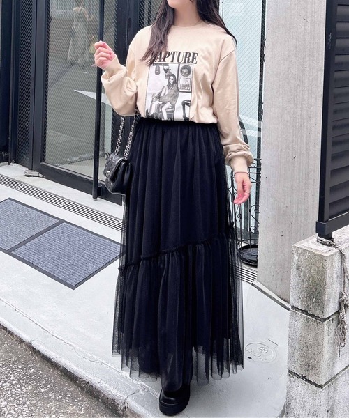 INGNI(イング)の「転写プリントロゴロングTシャツ(Tシャツ/カットソー・レディース・ベージュ系2/グレー系9/ホワイト×レッド/グレー系5・M)」の5枚目の写真