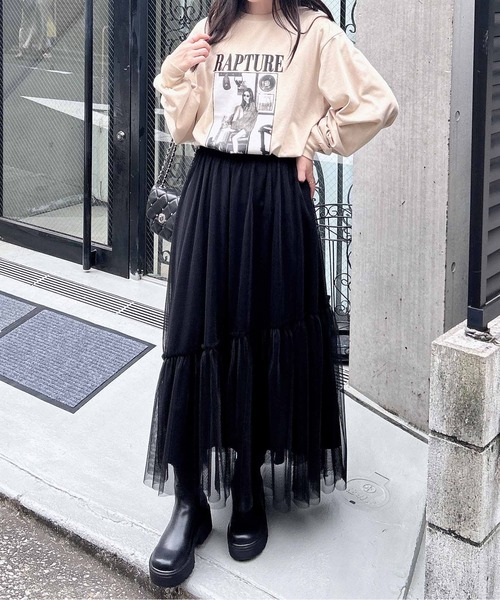 INGNI(イング)の「転写プリントロゴロングTシャツ(Tシャツ/カットソー・レディース・ベージュ系2/グレー系9/ホワイト×レッド/グレー系5・M)」の6枚目の写真
