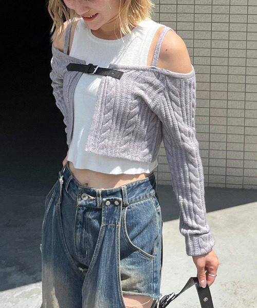 SPIRALGIRL（スパイラルガール）の「ベルト付きニットアンサンブルタンクセット（アンサンブル・レディース・ブラック/グレー/ピンク・FREE）」の10枚目の写真