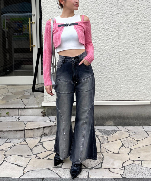 SPIRALGIRL（スパイラルガール）の「ベルト付きニットアンサンブルタンクセット（アンサンブル・レディース・ブラック/グレー/ピンク・FREE）」の11枚目の写真