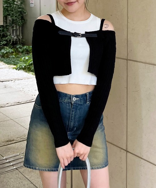 SPIRALGIRL（スパイラルガール）の「ベルト付きニットアンサンブルタンクセット（アンサンブル・レディース・ブラック/グレー/ピンク・FREE）」の2枚目の写真