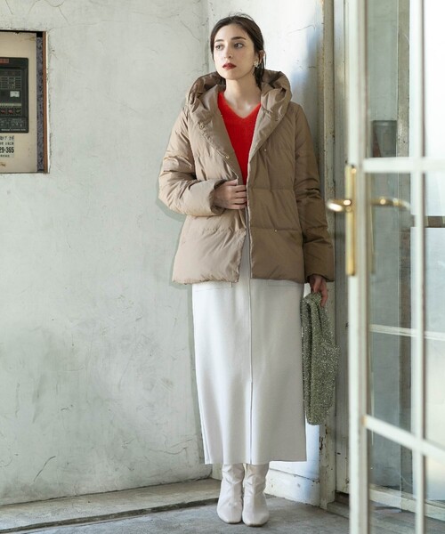 セール】《S-LLsize》フードミドルダウンコート【洗濯機洗い可/撥水