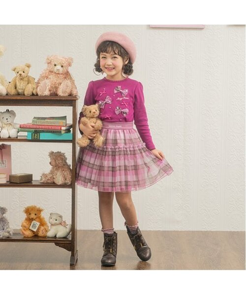 セール】チェックリボンいっぱい 長袖Tシャツ（Tシャツ/カットソー