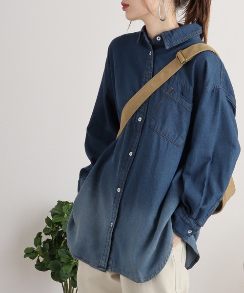 atONE(アットワン)の「オーバーサイズロングスリーブデニムシャツ(シャツ/ブラウス・レディース・ワンウォッシュ/ネイビー・LL~3L/4L~5L/M-L)」の17枚目の写真
