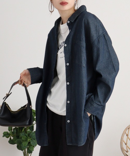 atONE(アットワン)の「オーバーサイズロングスリーブデニムシャツ(シャツ/ブラウス・レディース・ワンウォッシュ/ネイビー・LL~3L/4L~5L/M-L)」の13枚目の写真