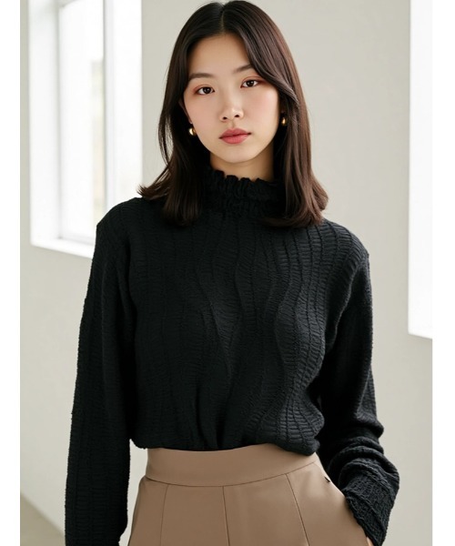 fifth（フィフス）の「ジャカードハイネックトップス（Tシャツ/カットソー・レディース・ブラック/ホワイト/ベージュ・M）」の3枚目の写真