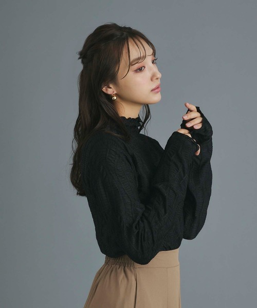 fifth（フィフス）の「ジャカードハイネックトップス（Tシャツ/カットソー・レディース・ブラック/ホワイト/ベージュ・M）」の5枚目の写真