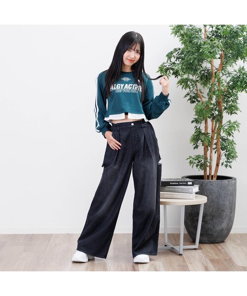 algy（アルジー）の「タックデニムワイドパンツ（デニムパンツ・キッズ・ブルー/サックスブルー/ブラック・MEDIUM/X-SMALL/XX-SMALL/SMALL）」の5枚目の写真