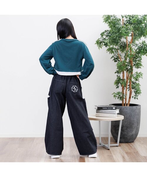 algy（アルジー）の「タックデニムワイドパンツ（デニムパンツ・キッズ・ブルー/サックスブルー/ブラック・MEDIUM/X-SMALL/XX-SMALL/SMALL）」の6枚目の写真