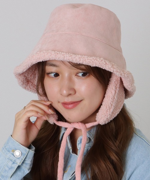 45R サテン×ボアのボンバーハット ベージュ 耳あて付き 45R サテン×ボアのボンバーハット ベージュ 耳あて付き