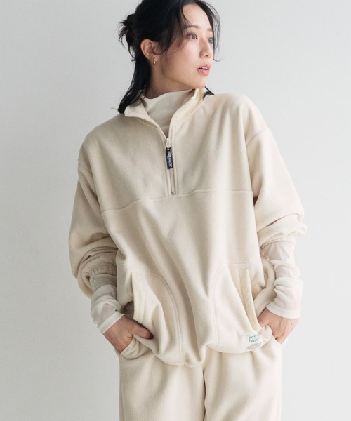 LOWRYS FARM(ローリーズファーム)の「DISCUSハーフジッププルオーバー(Tシャツ/カットソー・レディース・グレー/オフホワイト/ブラック・FREE)」の2枚目の写真