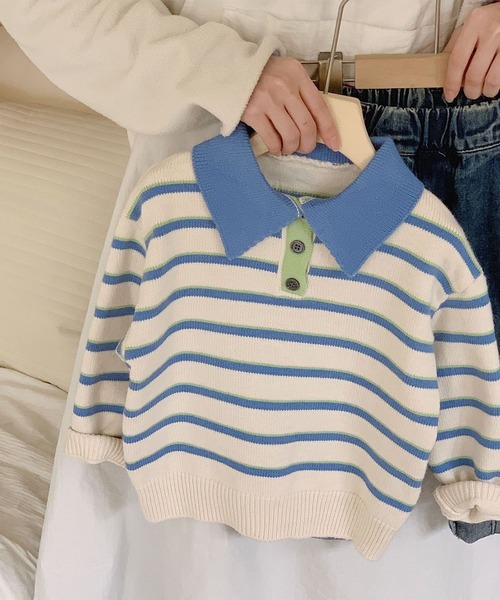 aimoha（アイモハ）の「【aimoha-KIDS-】ボーダーポロニット（ポロシャツ・キッズ・ブルー・90/100/110/120/130）」の5枚目の写真