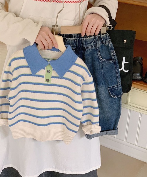 aimoha（アイモハ）の「【aimoha-KIDS-】ボーダーポロニット（ポロシャツ・キッズ・ブルー・90/100/110/120/130）」の10枚目の写真