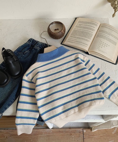 aimoha（アイモハ）の「【aimoha-KIDS-】ボーダーポロニット（ポロシャツ・キッズ・ブルー・90/100/110/120/130）」の7枚目の写真