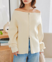 KOBE LETTUCE | ダブルジップオフショルニットトップス(ニット/セーター)