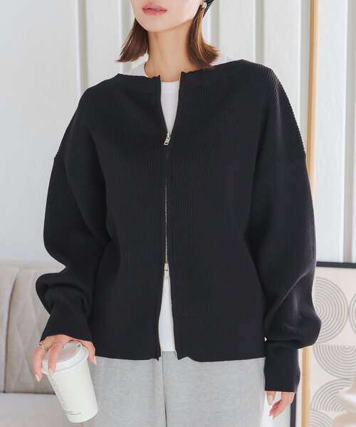 KOBE LETTUCE（コウベレタス）の「ダブルジップオフショルニットトップス（ニット/セーター・レディース・アイボリー/グレイッシュベージュ/ブラウン系/ブラック/レッド・M）」の3枚目の写真