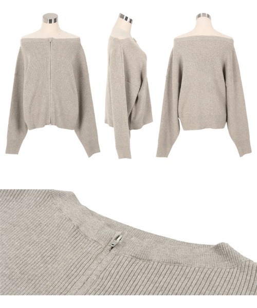 KOBE LETTUCE(コウベレタス)の「ダブルジップオフショルニットトップス(ニット/セーター・レディース・アイボリー/グレイッシュベージュ/ブラウン系/ブラック/レッド・M)」の15枚目の写真