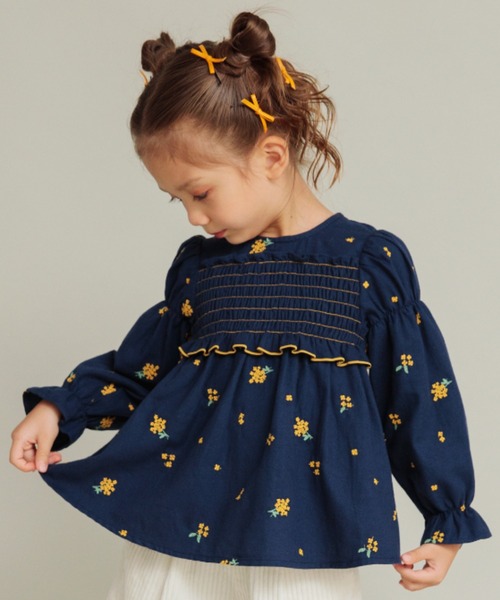 BRANSHES(ブランシェス)の「【おそろい】きんもくせい刺繍チュニック(シャツ/ブラウス・キッズ・アイボリー/ネイビー・90/100/110/80/120/150/130/140)」の1枚目の写真