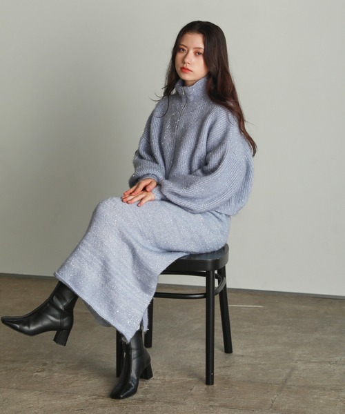 ラメシャギー カジュアル ニットスカート（スカート）｜shetila