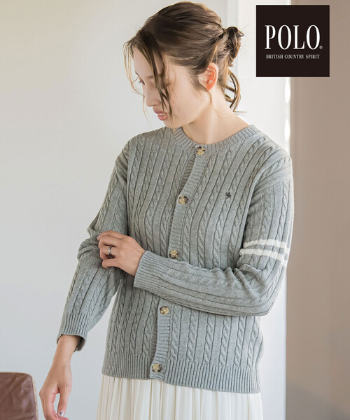 SLAP SLIP(スラップスリップ)の「【POLO BCS(ポロ・ビーシーエス)×SLAP SLIPコラボ】【お揃い】袖ラインニットカーディガン(カーディガン/ボレロ・レディース・グレー/オフホワイト・FREE)」の1枚目の写真